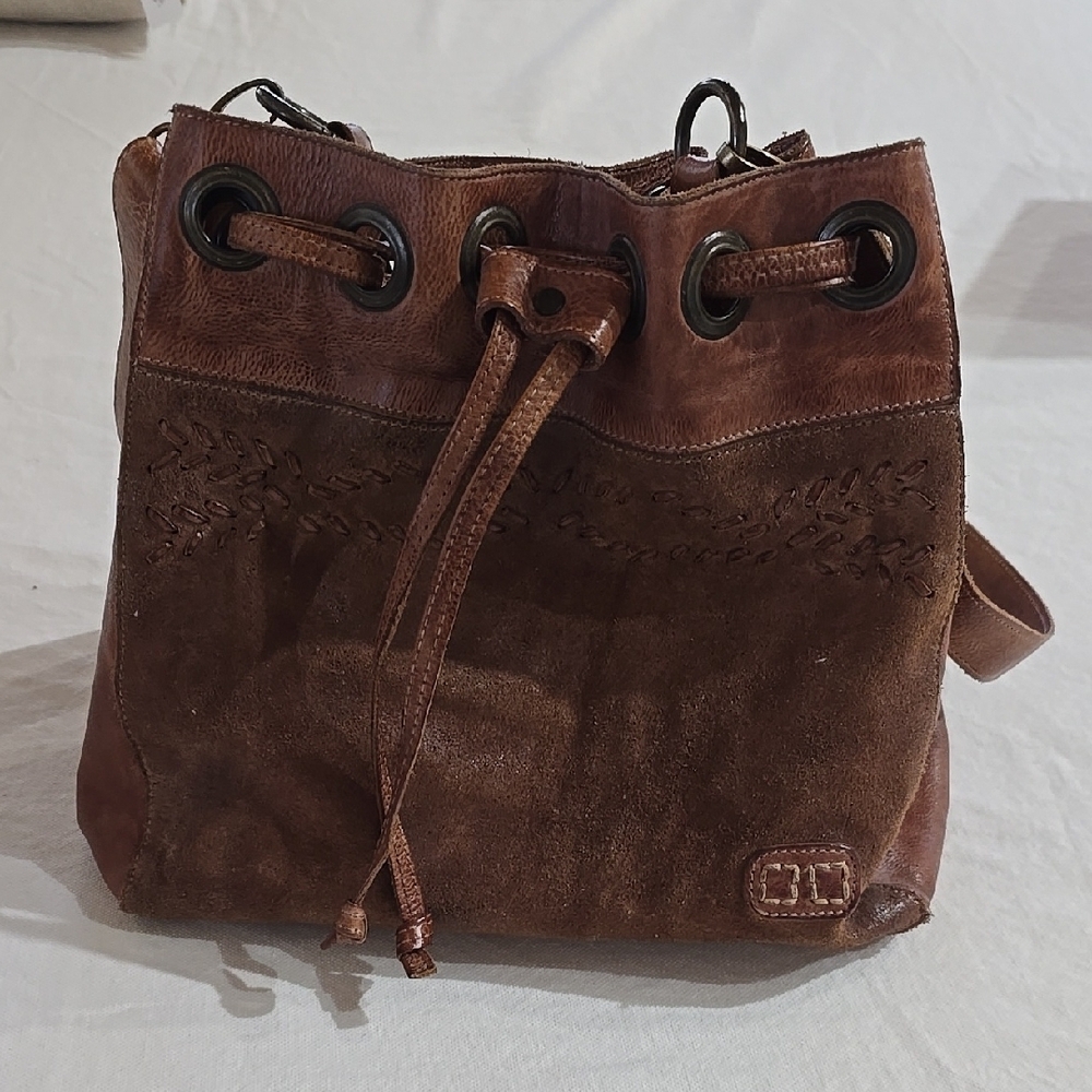 Bed Stu Chestnut Brown Leather Drawstring Bag